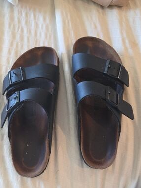 Birkenstock Arizona Womens Leather Black Double-Buckle Slide Sandals